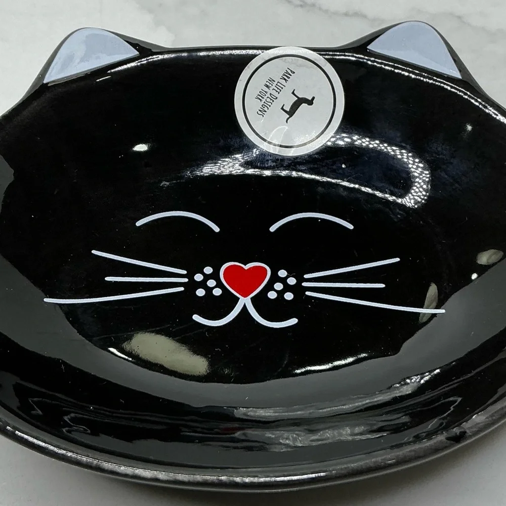 Park Life Designs~Black Oscar Cat Dish~Cat Shaped Food, Water, Trinket Dish New